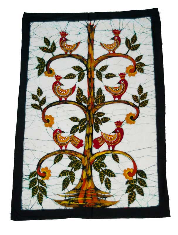 Batik du Sri Lanka Arbre aux Oiseaux – Toile en Coton Artisanale
