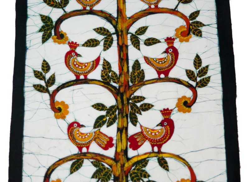 Batik du Sri Lanka Arbre aux Oiseaux – Toile en Coton Artisanale