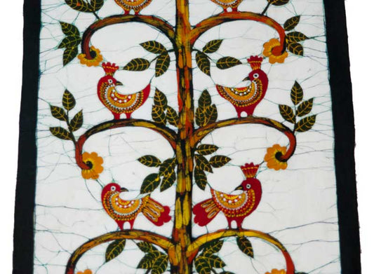 Batik du Sri Lanka Arbre aux Oiseaux – Toile en Coton Artisanale
