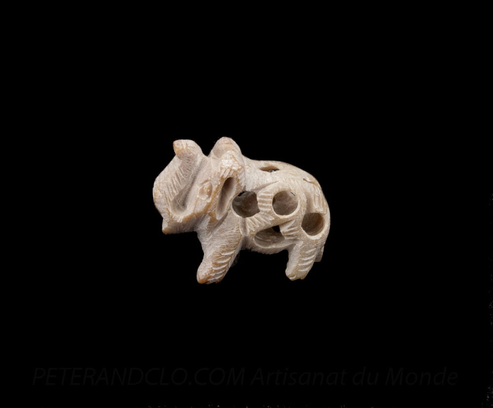 Mini Éléphant En Pierre Stéatite – Trompe En L’Air, Artisanat Indien
