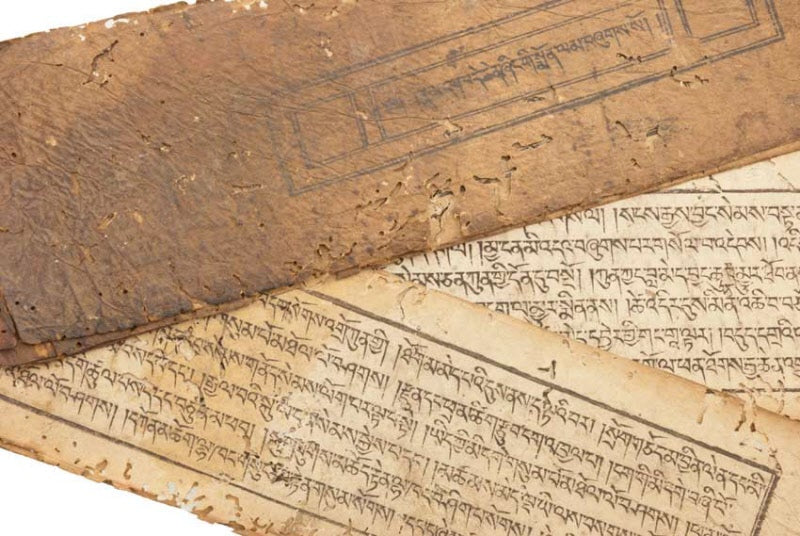 Sûtra Tibétain Ancien Manuscrit Pothi – Livre de Prières Bouddhiste du Népal