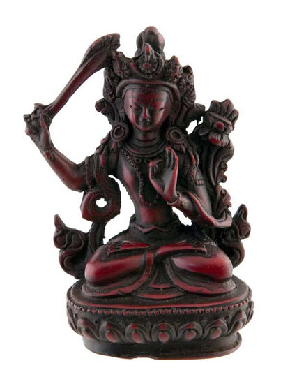 Statuette Manjushri en Résine Bordeaux 10 cm – Artisanat Bouddhiste du Népal
