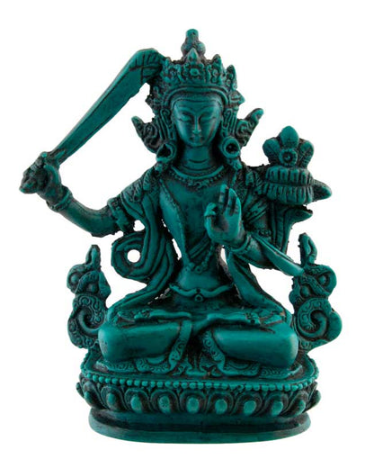 Statue Bouddhiste Manjushri En Résine Turquoise – Symbole De Sagesse