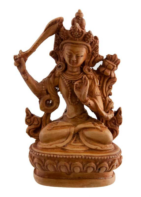 Statuette Manjushri en Résine Marron Clair 10 cm – Déité Bouddhiste Tibétaine du Népal