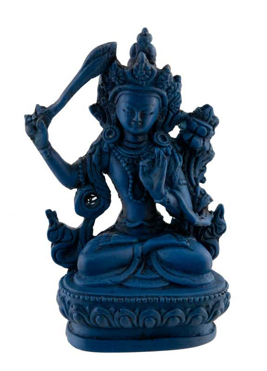 Statuette Manjushri en Résine Bleu Lapis 10 cm – Déité Bouddhiste Tibétaine du Népal