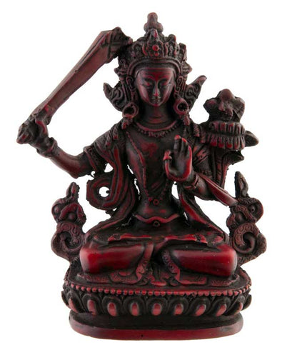 Statue Bouddhiste Manjushri En Résine Bordeaux – Symbole De Sagesse Tibétaine