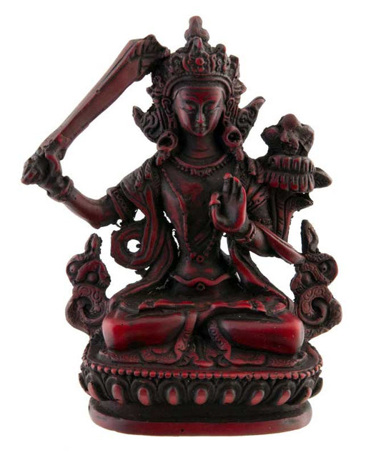 Statue Bouddhiste Manjushri En Résine Bordeaux – Symbole De Sagesse Tibétaine