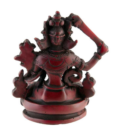 Statue Bouddhiste Manjushri En Résine Bordeaux – Symbole De Sagesse Tibétaine