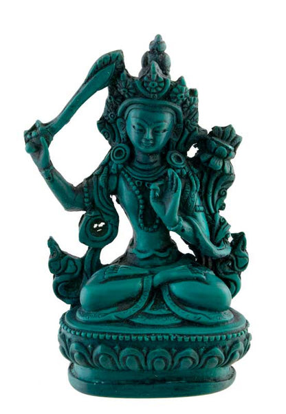 Statuette Manjushri en Résine Turquoise 10 cm – Artisanat Tibétain du Népal