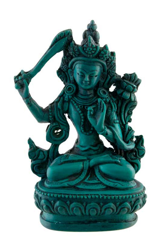 Statuette Manjushri en Résine Turquoise 10 cm – Artisanat Tibétain du Népal