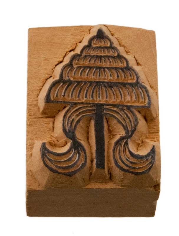Tampon Encreur En Bois Sculpté Ombrelle Chattra Bouddhiste Tibétain