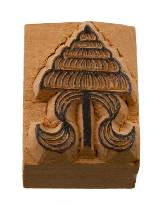 Tampon Encreur En Bois Sculpté Ombrelle Chattra Bouddhiste Tibétain