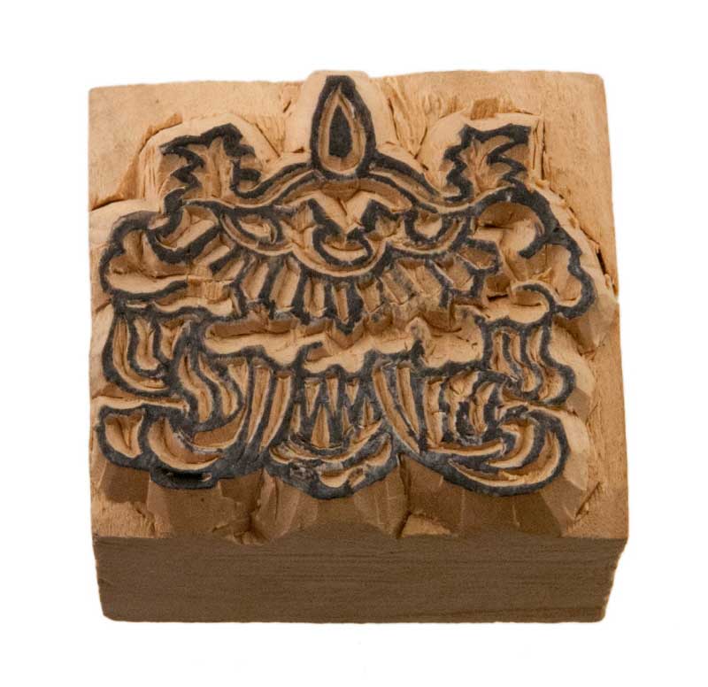Tampon Encreur En Bois Sculpté Ombrelle Chattra Bouddhiste Tibétain