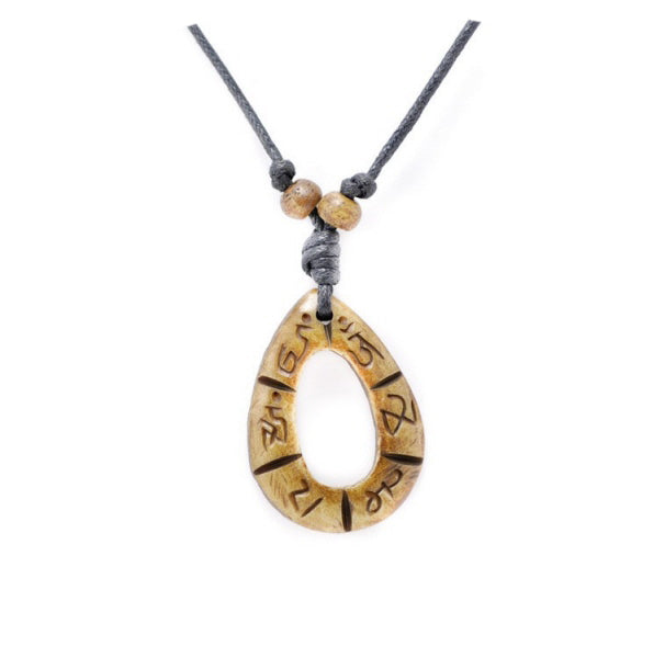 Collier Pendentif Om Mani Padme Aum Tibétain En Os De Yak