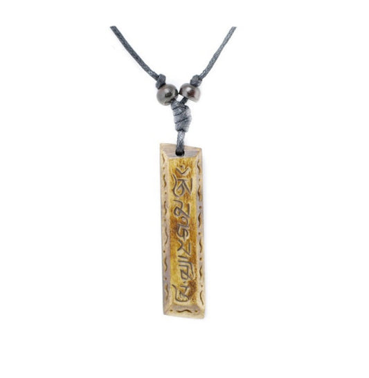 Collier Pendentif OM MANI PADME AUM Tibétain A41 en Os de Yak