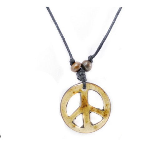 Collier Pendentif Peace And Love Tibétain En Os De Yak