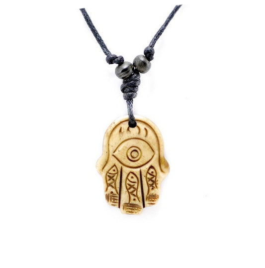 Collier Pendentif Main De Bouddha Tibétain En Os De Yak