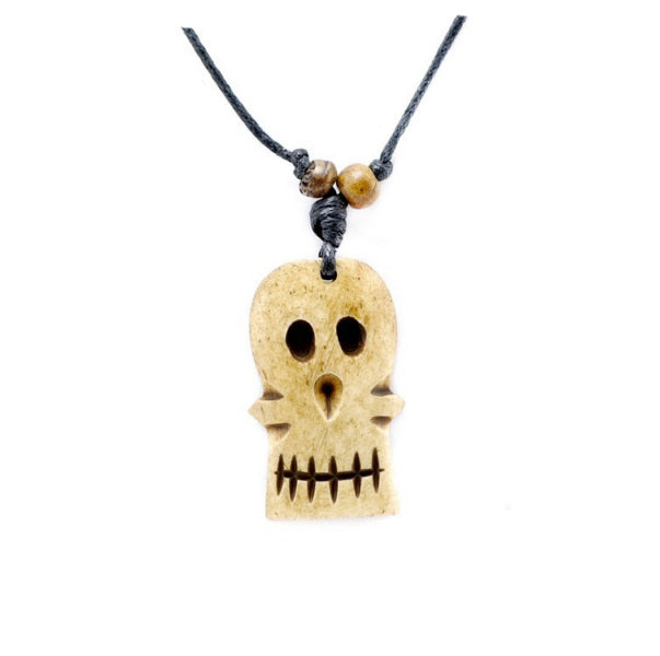 Collier Pendentif Tête de Mort Tibétain en Os de Yak