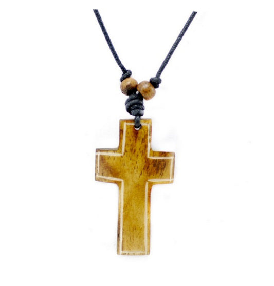 Collier Pendentif Croix Du Christ En Os De Yak
