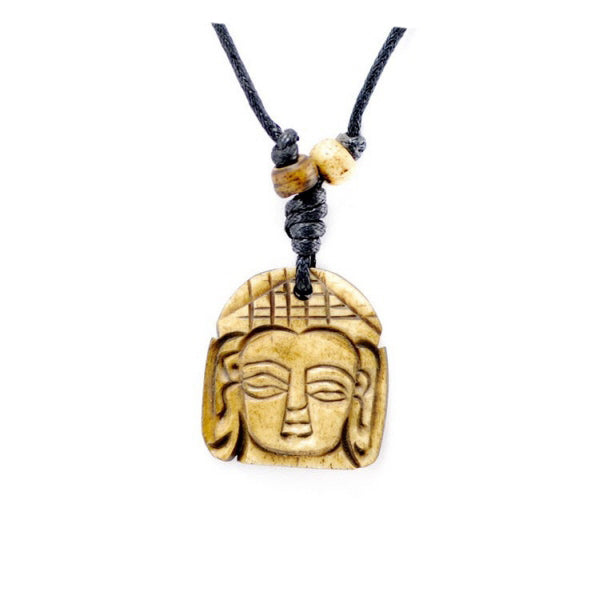 Collier Pendentif Tête De Bouddha Népal En Os De Yak