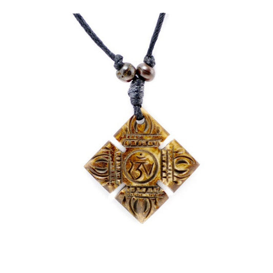 Collier Pendentif Tibétain Dorje Om Népal En Os De Yak