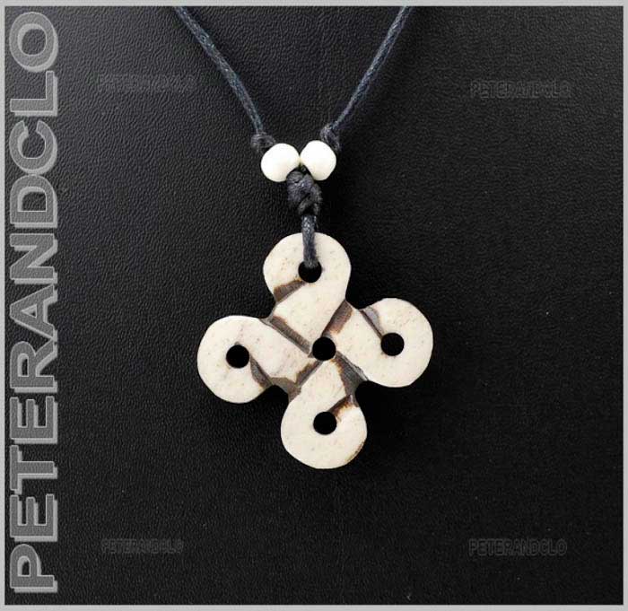 Collier Pendentif Nœud Infini Sans Fin Tibétain en Os de Yak