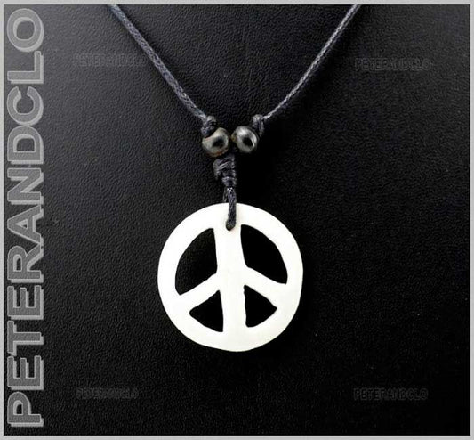 Collier Pendentif Peace And Love Tibétain En Os De Yak