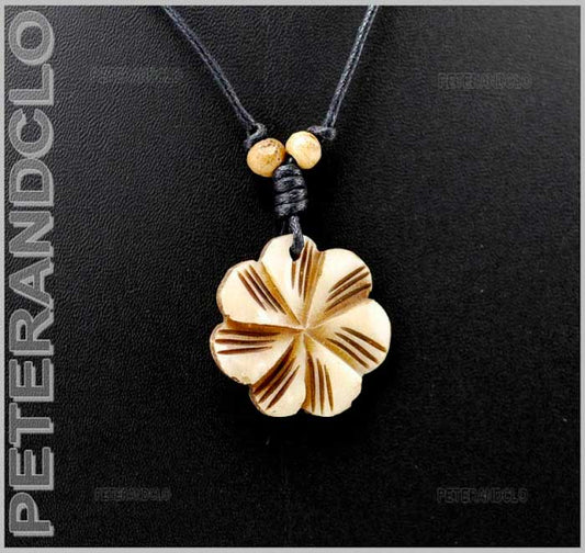 Collier Pendentif Fleur Tibétain Népal En Os De Yak