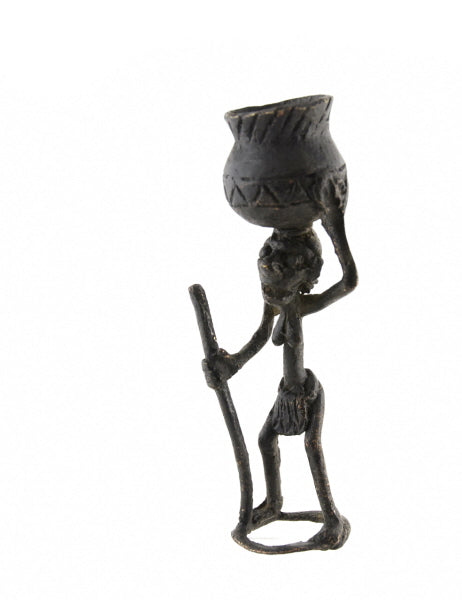 Figurine Bronze Bamoun – Paysanne Porteuse D’une Cruche – Artisanat Du Cameroun