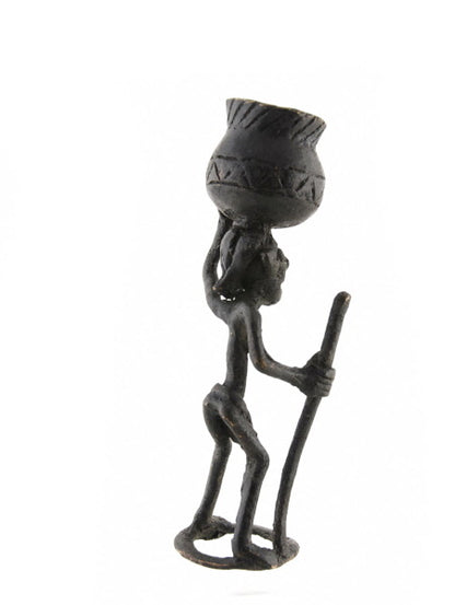 Figurine Bronze Bamoun – Paysanne Porteuse D’une Cruche – Artisanat Du Cameroun