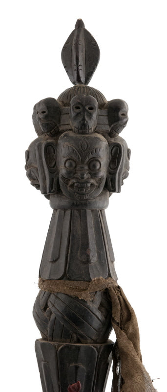 Grand Phurba Tibétain en Bois Sculpté avec Support – Dague Rituelle Bouddhiste