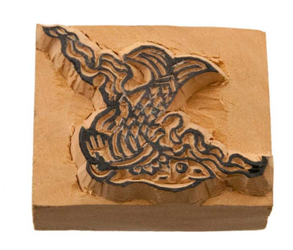 Tampon Encreur En Bois Sculpté Poissons Bouddhistes Tibétains