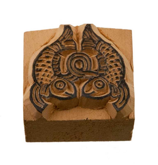Tampon Encreur En Bois Sculpté Poissons Dorés Symbole Auspicieux Bouddhiste Tibétain
