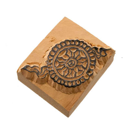 Tampon Encreur En Bois Sculpté Roue Du Dharma Bouddhiste Tibétain