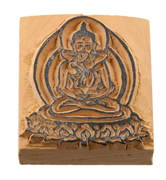 Tampon Encreur En Bois Sculpté Bouddha Samantabhadra Symbole Bouddhiste