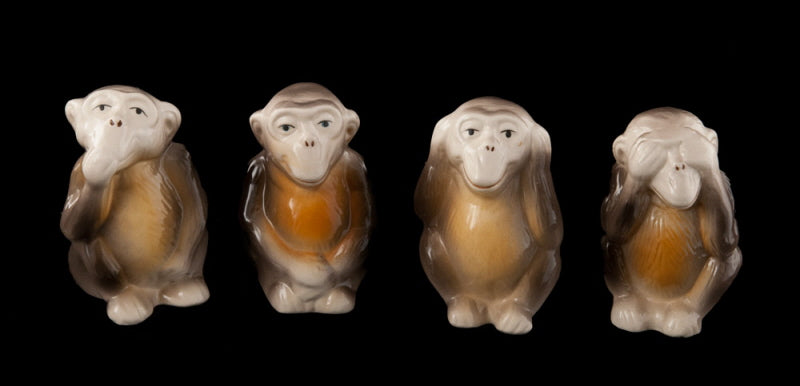 4 Singes De La Sagesse – Figurines En Céramique – Les Trois Singes De La Sagesse