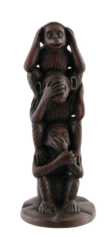 Statuette 3 Singes De La Sagesse – Résine Bordeaux