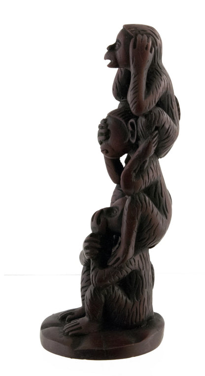 Statuette 3 Singes De La Sagesse – Résine Bordeaux