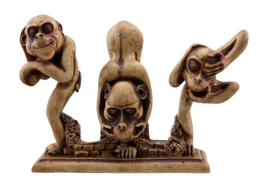 Statue 3 Singes de la Sagesse en Résine Beige – Style Cartoon