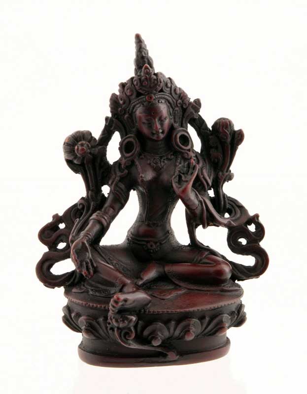 Statuette Bouddhiste Tara Verte En Résine Bordeaux – Symbole Tibétain Du Népal