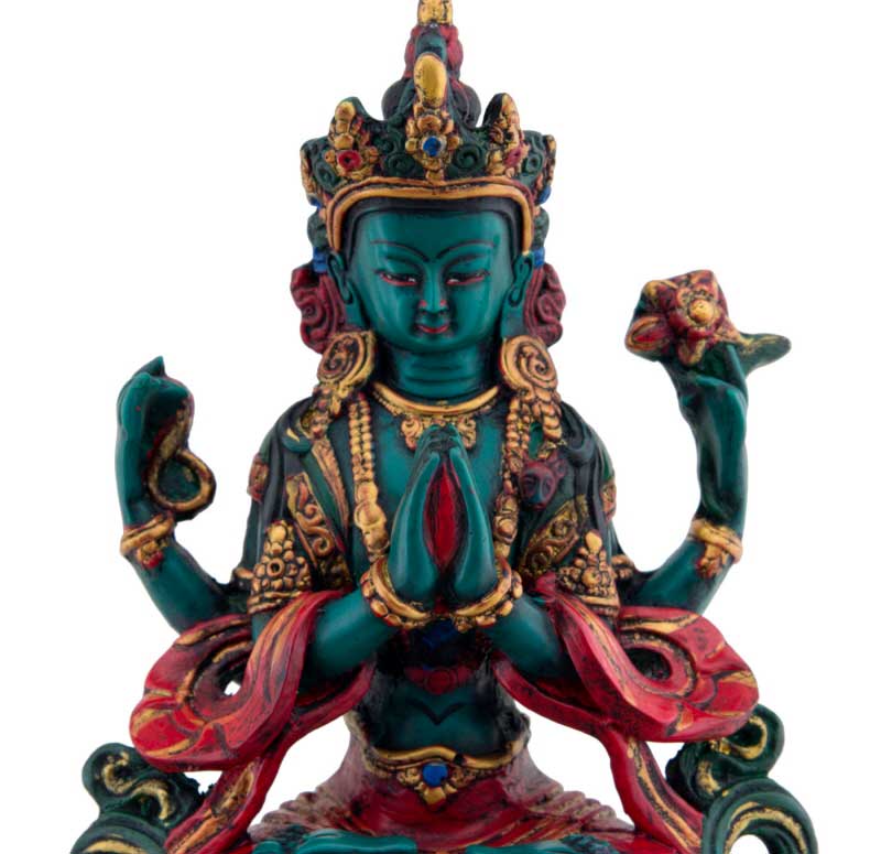 Statue Chenrezig Shadakshari en Résine Colorée – Artisanat Bouddhiste du Népal
