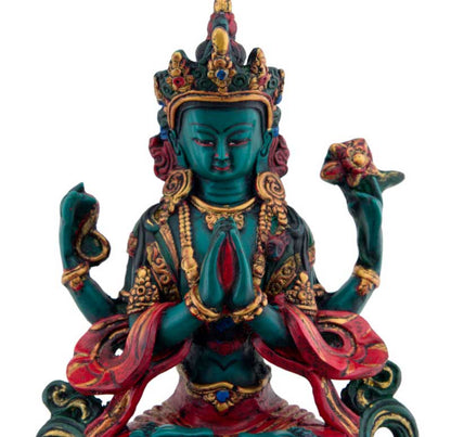 Statue Chenrezig Shadakshari en Résine Colorée – Artisanat Bouddhiste du Népal