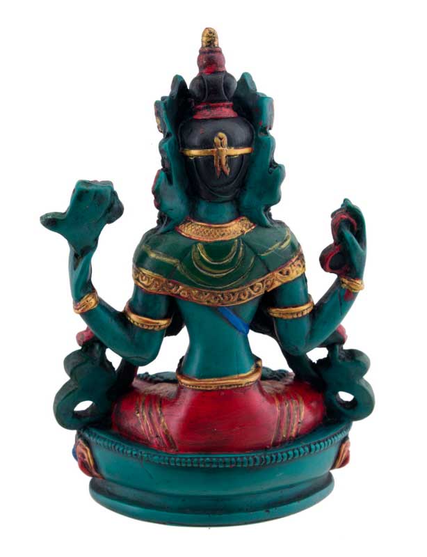 Statue Chenrezig Shadakshari en Résine Colorée – Artisanat Bouddhiste du Népal