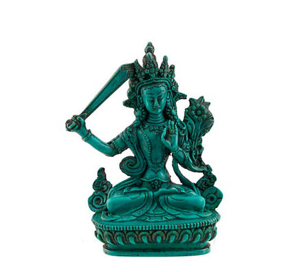 Statue Manjushri en Résine Turquoise 16 cm – Déité Bouddhiste Tibétaine du Népal
