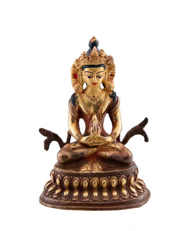 Statue tibétaine de Bouddha Amitayus en bronze – Bouddha de la longévité et de la sagesse