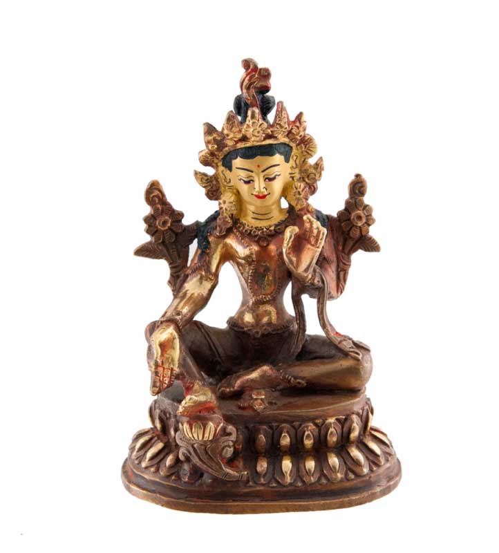 Statue Bouddhiste Tara Verte En Cuivre Doré – Artisanat Du Népal