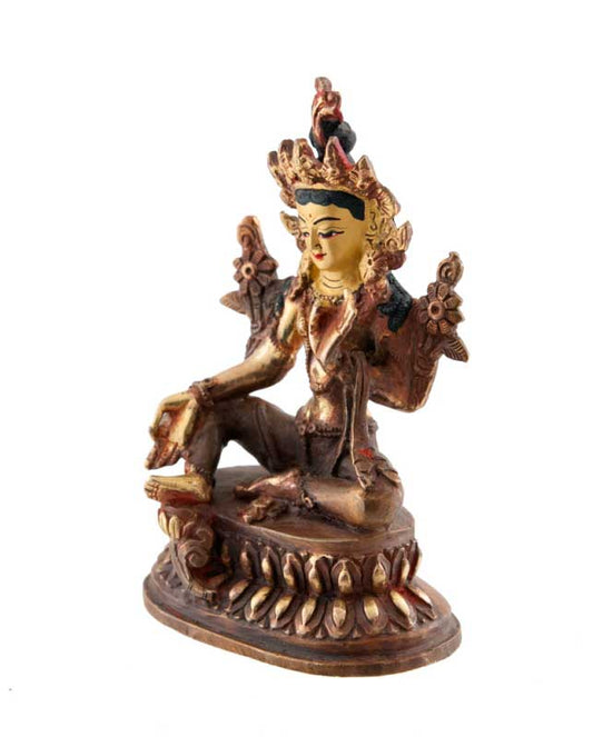 Statue Bouddhiste Tara Verte En Cuivre Doré – Artisanat Du Népal