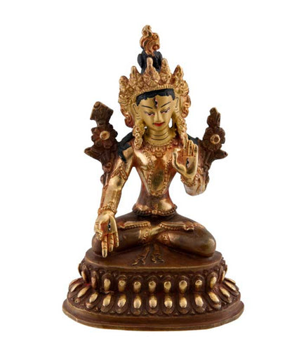 Statue Bouddhiste Tara Verte En Cuivre Doré – Artisanat Du Népal