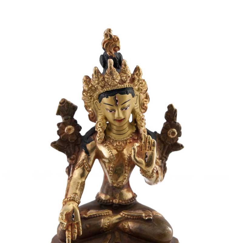 Statue Bouddhiste Tara Verte En Cuivre Doré – Artisanat Du Népal