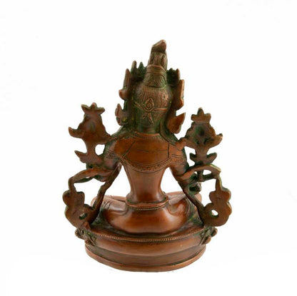 Statue Bouddhiste Tara Verte Assise Sur Lotus En Laiton – Artisanat Du Népal